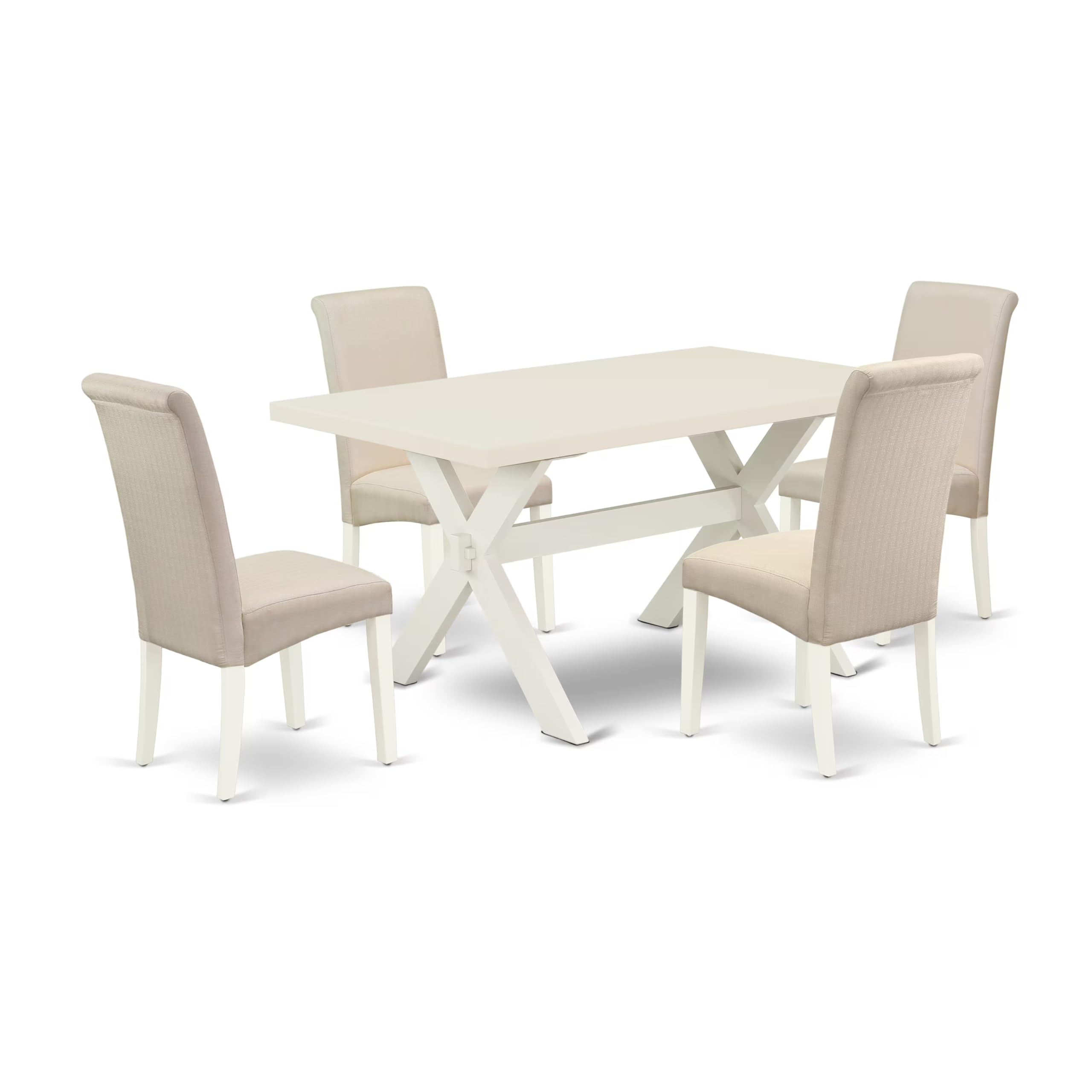 East West Furniture X026Ba201-5 5 Piece Modern Dining Table Set Includes A Rectangle Wooden Table With X-Legs And 4 Cream Linen Fabric Upholstered Chairs, 36X60 Inch, Multi-Color